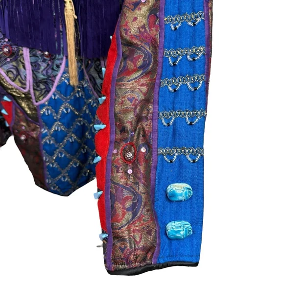 Vintage Judith Roberts Mexico Patchwork Fringe Jacket Beaded Western L/XL - Picture 3 of 16